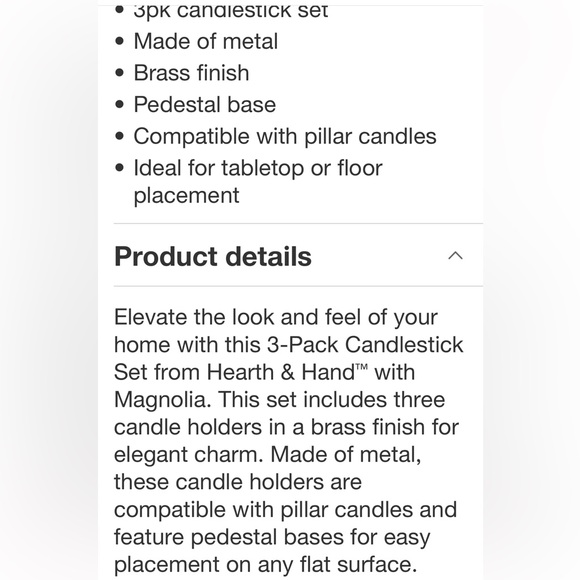 HEARTH & HAND NEW 3pc candlestick set -brass finish - Picture 4 of 6